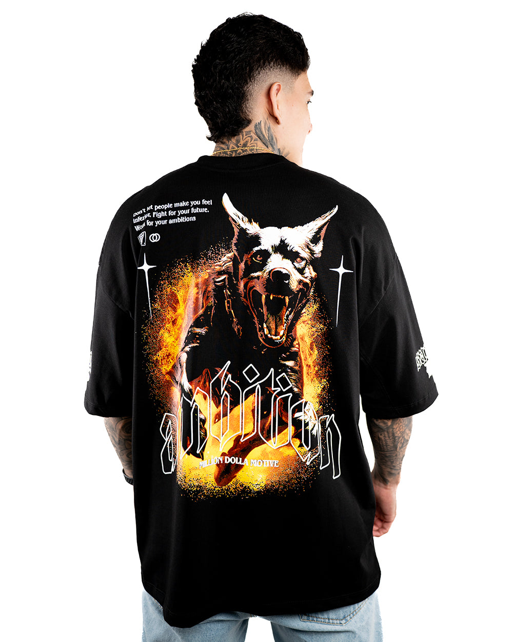 CAMISETA OVERSIZE  H NEGRA AMBITION ALTO GRAMAJE