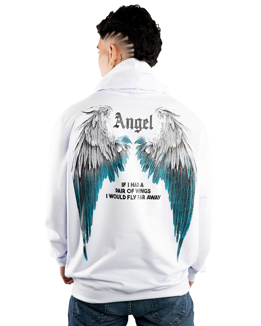 HOODIE H CAPUCHA BLANCO ALAS AZUL